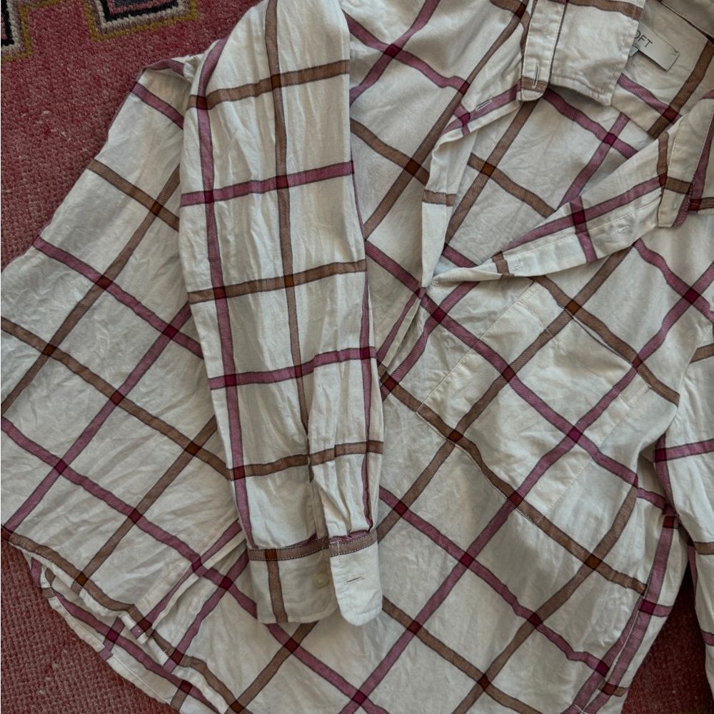 Loft Women’s Plaid Button-Up Shirt fall colors, size medium - Picture 3 of 3